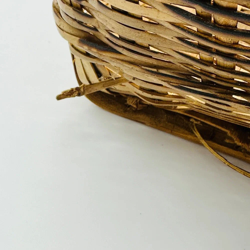 Vintage Bamboo Woven Basket with Handles Square Base Round‎ Top Asian Boho